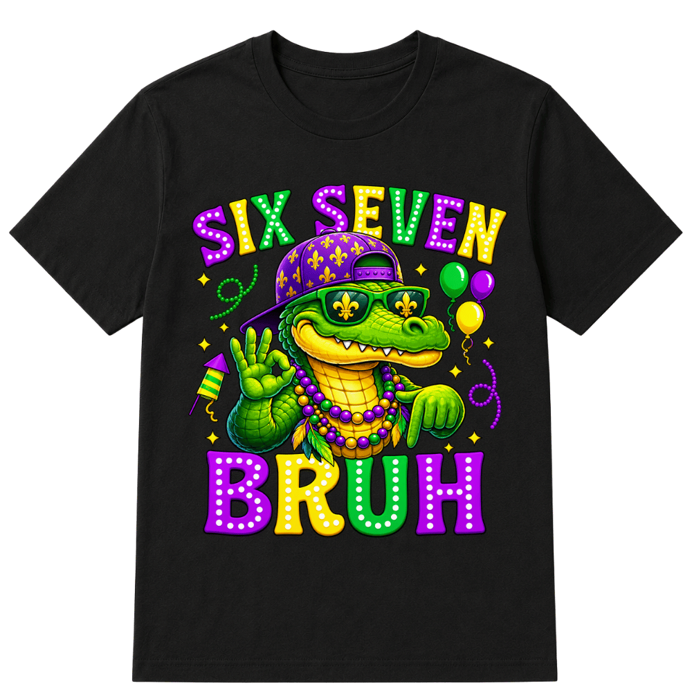 Mardi Gras Six Seven Bruh Mardigator Alligator 6 7 Meme Boys T-Shirt