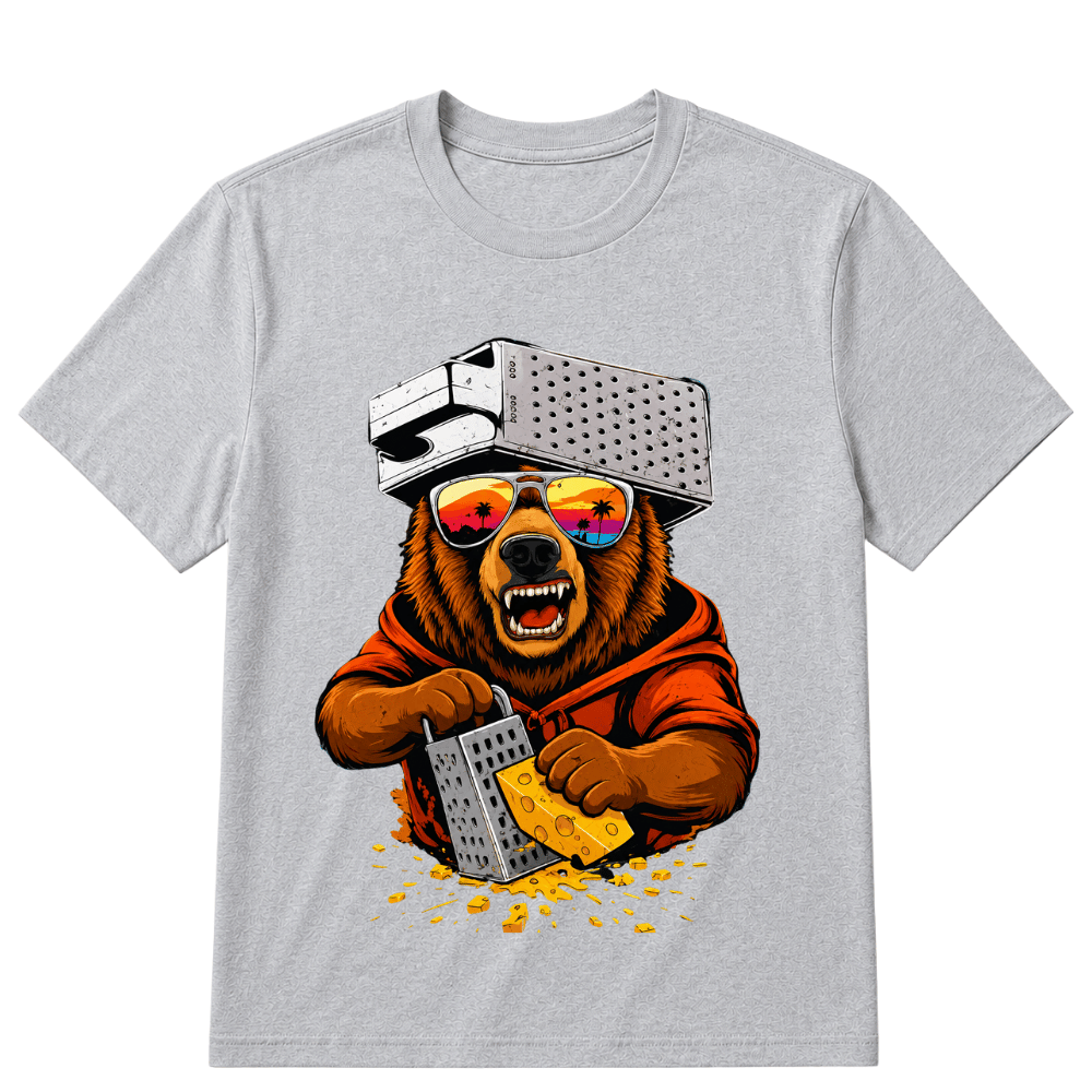 Retro Bear with Cheese Grater Hat and Sunglasses Vintage T Shirt