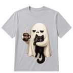 Ghost Cat Spooky Black Cat Funny Halloween Coffee Lover T Shirt