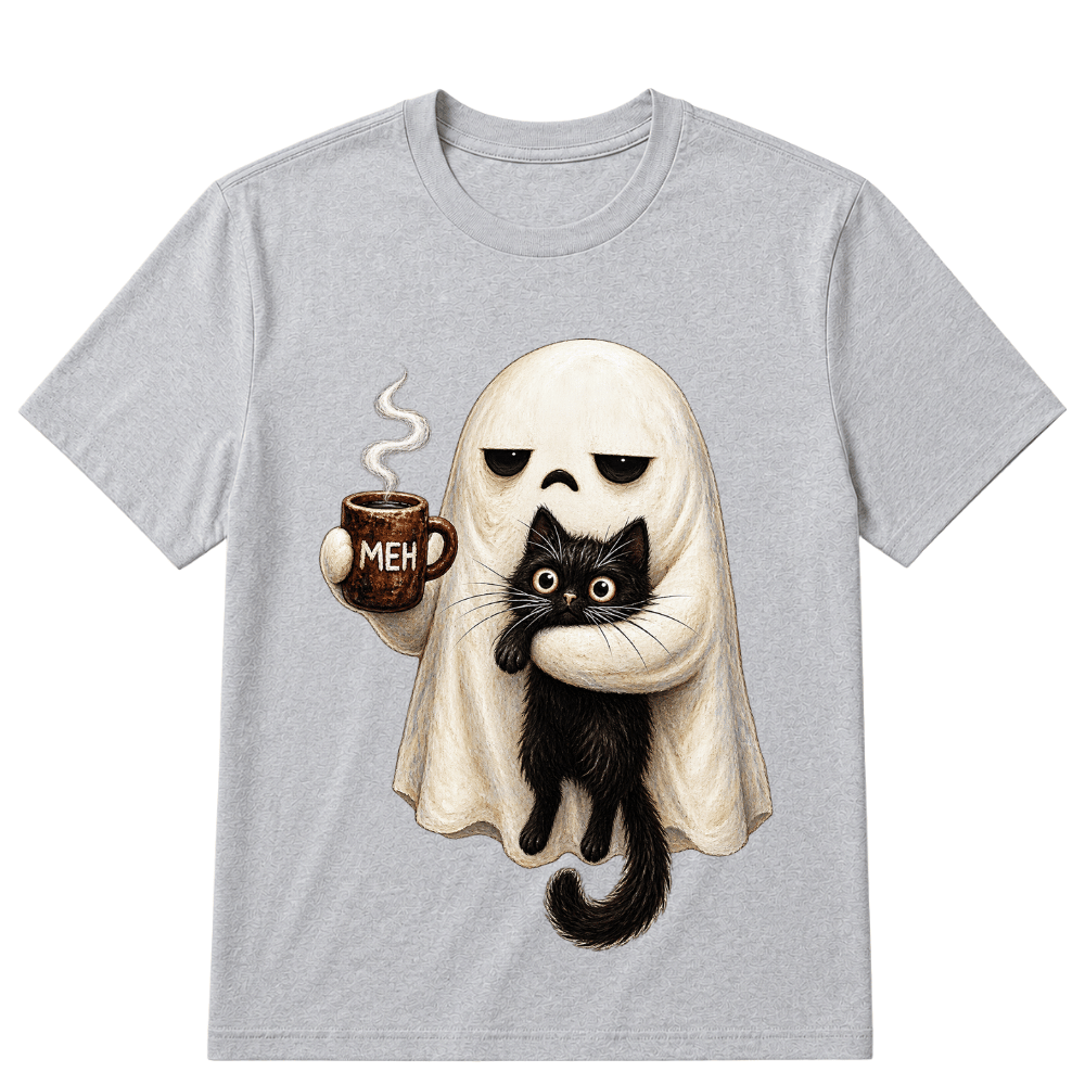 Ghost Cat Spooky Black Cat Funny Halloween Coffee Lover T Shirt