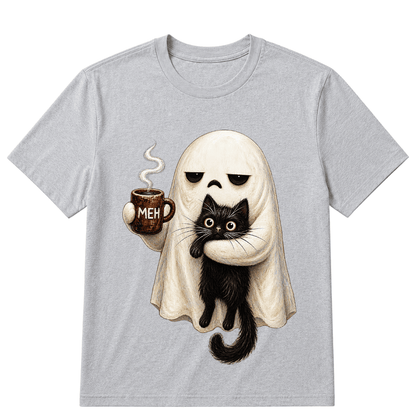 Ghost Cat Spooky Black Cat Funny Halloween Coffee Lover T Shirt