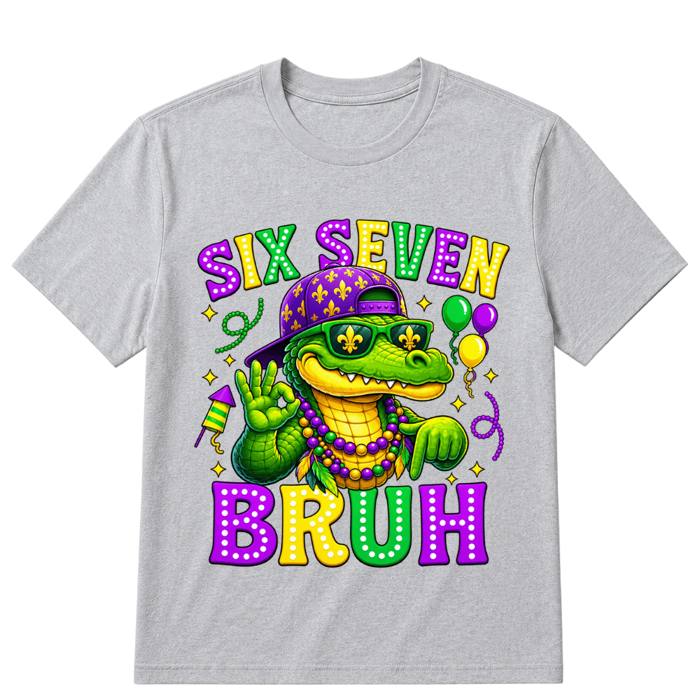 Mardi Gras Six Seven Bruh Mardigator Alligator 6 7 Meme Boys T-Shirt