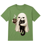 Ghost Cat Spooky Black Cat Funny Halloween Coffee Lover T Shirt