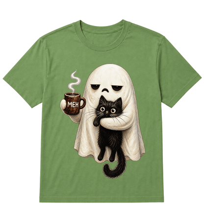 Ghost Cat Spooky Black Cat Funny Halloween Coffee Lover T Shirt