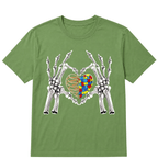 Autism Awareness Gothic Skull Hand Autism Puzzle Piece Heart Halloween T-Shirt