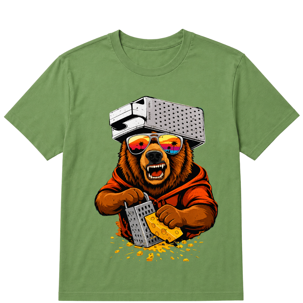 Retro Bear with Cheese Grater Hat and Sunglasses Vintage T Shirt