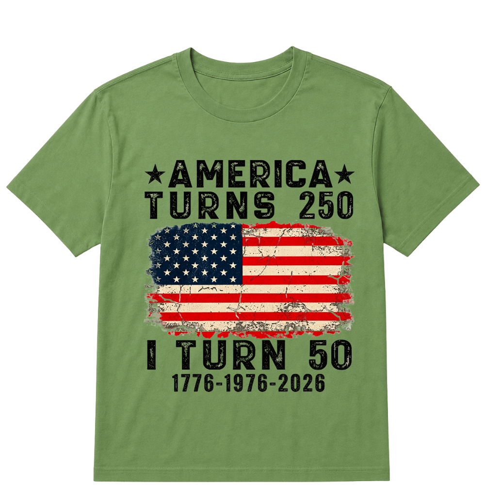 Funny America Turns 250 I Turn 50 1976 50th Birthday T Shirt