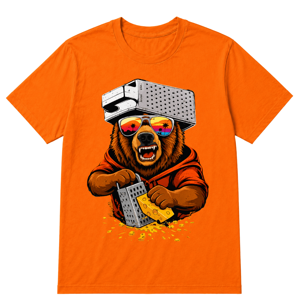 Retro Bear with Cheese Grater Hat and Sunglasses Vintage T Shirt
