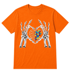 Autism Awareness Gothic Skull Hand Autism Puzzle Piece Heart Halloween T-Shirt