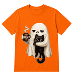 Ghost Cat Spooky Black Cat Funny Halloween Coffee Lover T Shirt