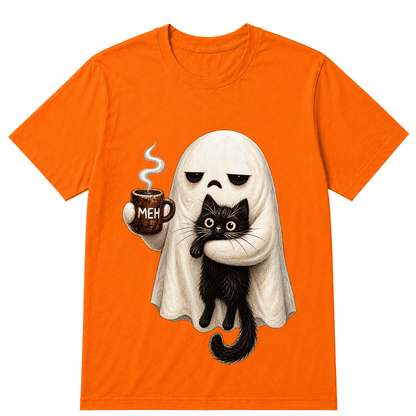 Ghost Cat Spooky Black Cat Funny Halloween Coffee Lover T Shirt
