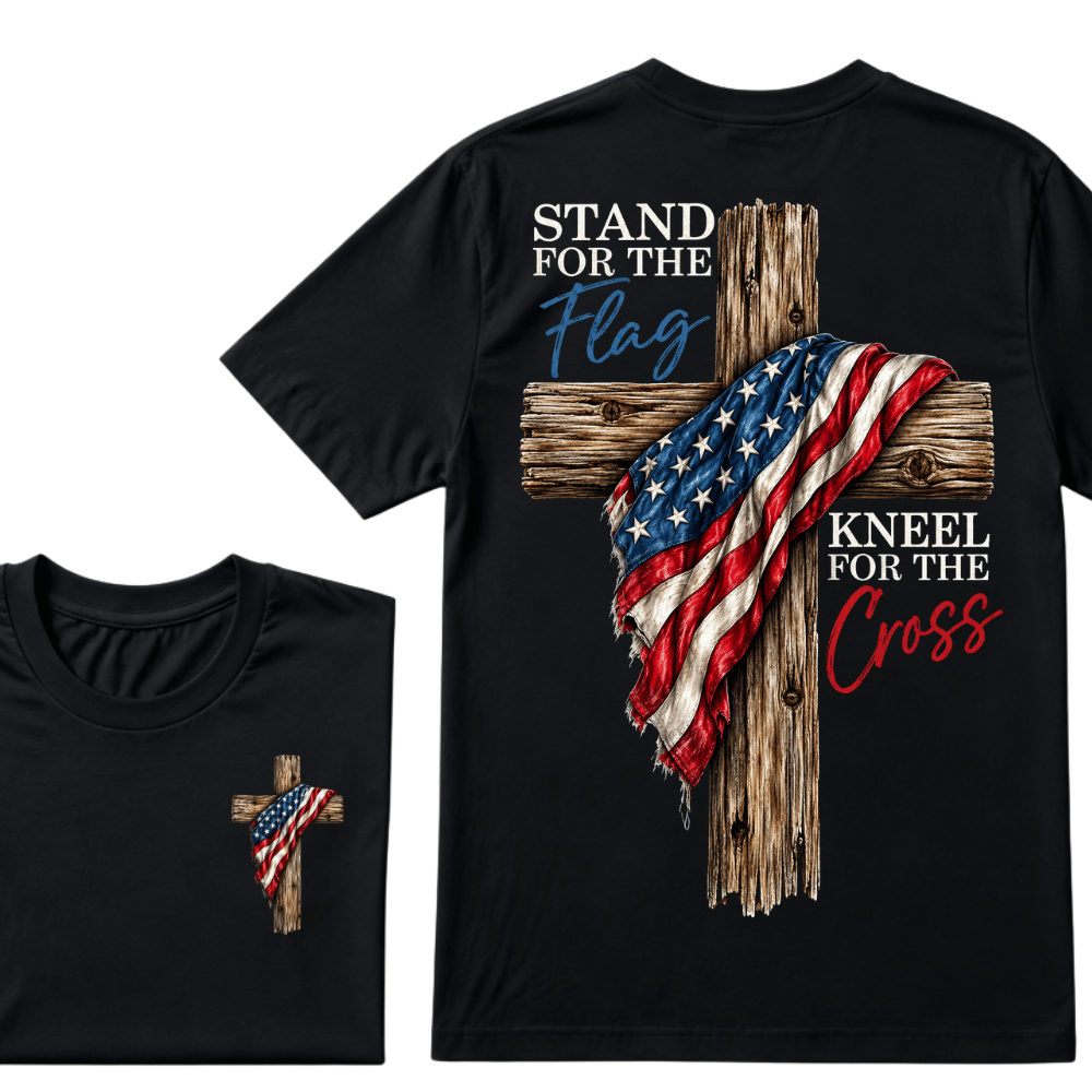 Stand For The Flag Kneel For The Cross Printed Casual T-Shirt
