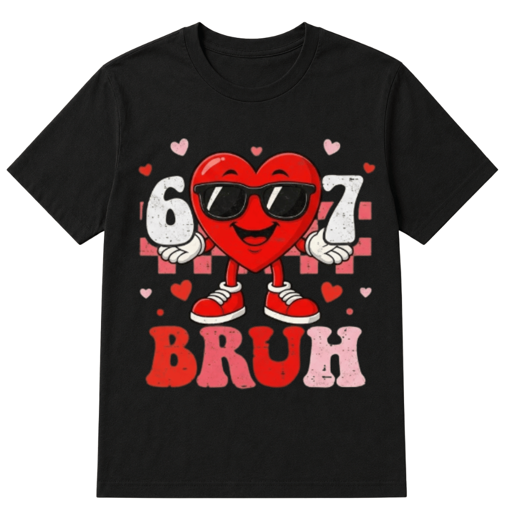 Six Seven 67 Bruh 6 7 Meme Funny Valentine Heart Boys Kids T-Shirt
