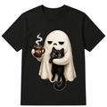 Ghost Cat Spooky Black Cat Funny Halloween Coffee Lover T Shirt
