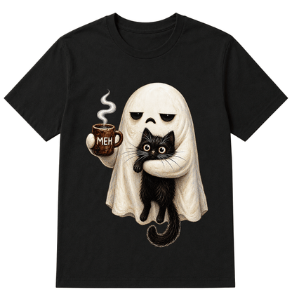 Ghost Cat Spooky Black Cat Funny Halloween Coffee Lover T Shirt