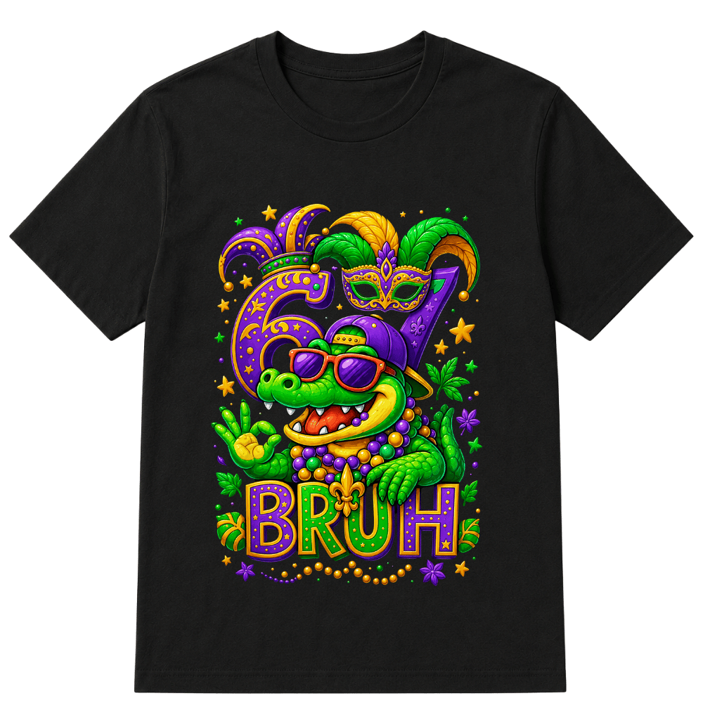 Alligator 6 7 Mardi Gras Bruh Six Seven Meme New Orleans Kid T-Shirt