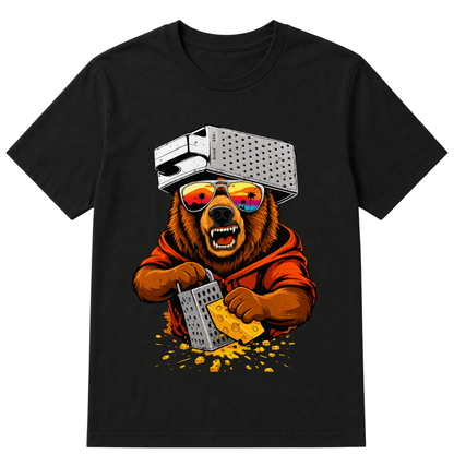 Retro Bear with Cheese Grater Hat and Sunglasses Vintage T Shirt