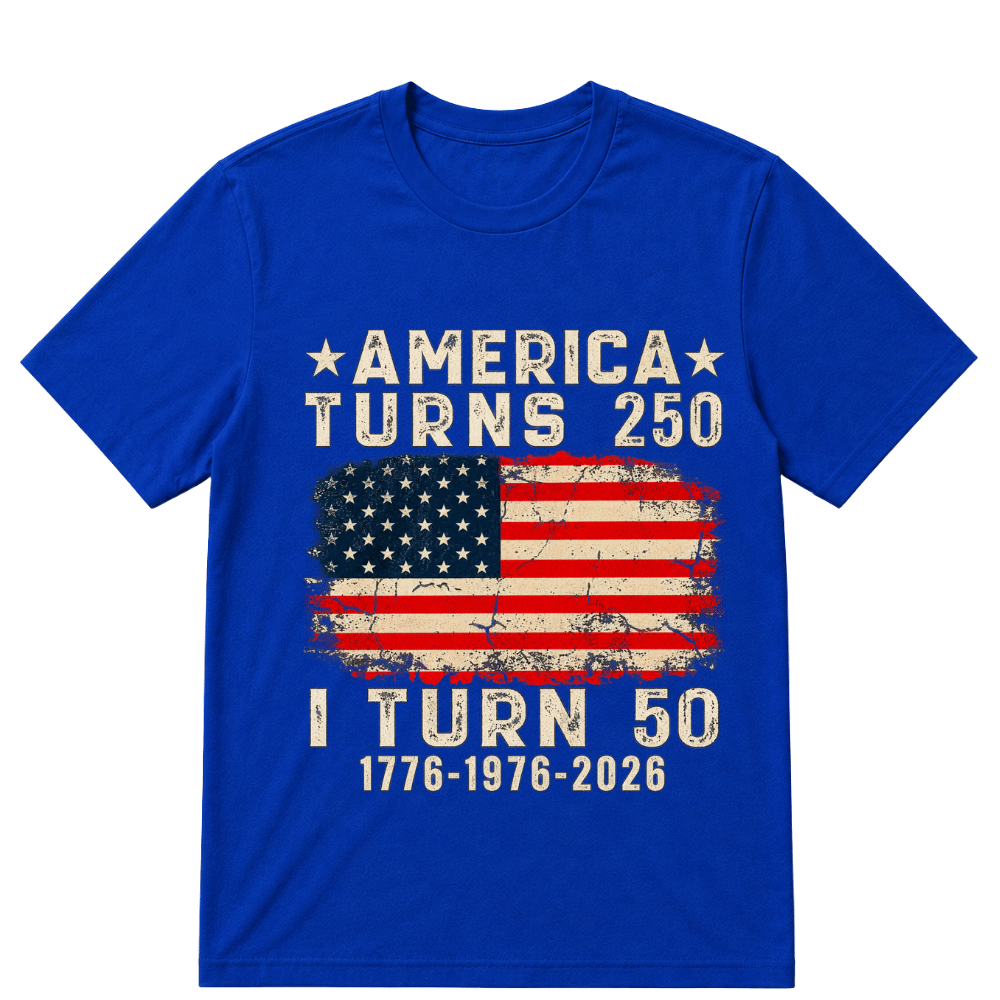Funny America Turns 250 I Turn 50 1976 50th Birthday T Shirt