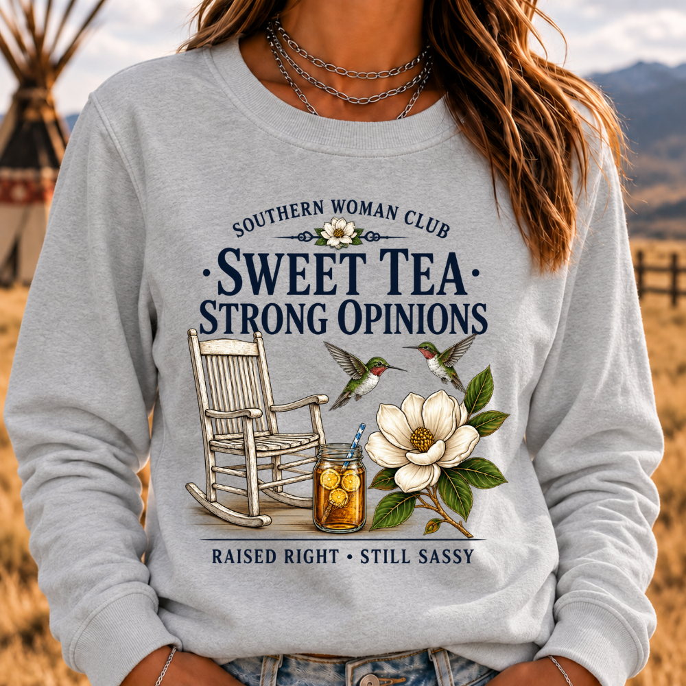 Southern Woman Club Sweet Tea Strong Opinions Vintage Magnolia Graphic For Southern Sweatshirts