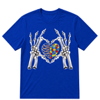 Autism Awareness Gothic Skull Hand Autism Puzzle Piece Heart Halloween T-Shirt