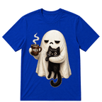 Ghost Cat Spooky Black Cat Funny Halloween Coffee Lover T Shirt