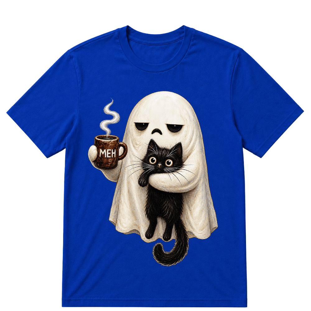 Ghost Cat Spooky Black Cat Funny Halloween Coffee Lover T Shirt