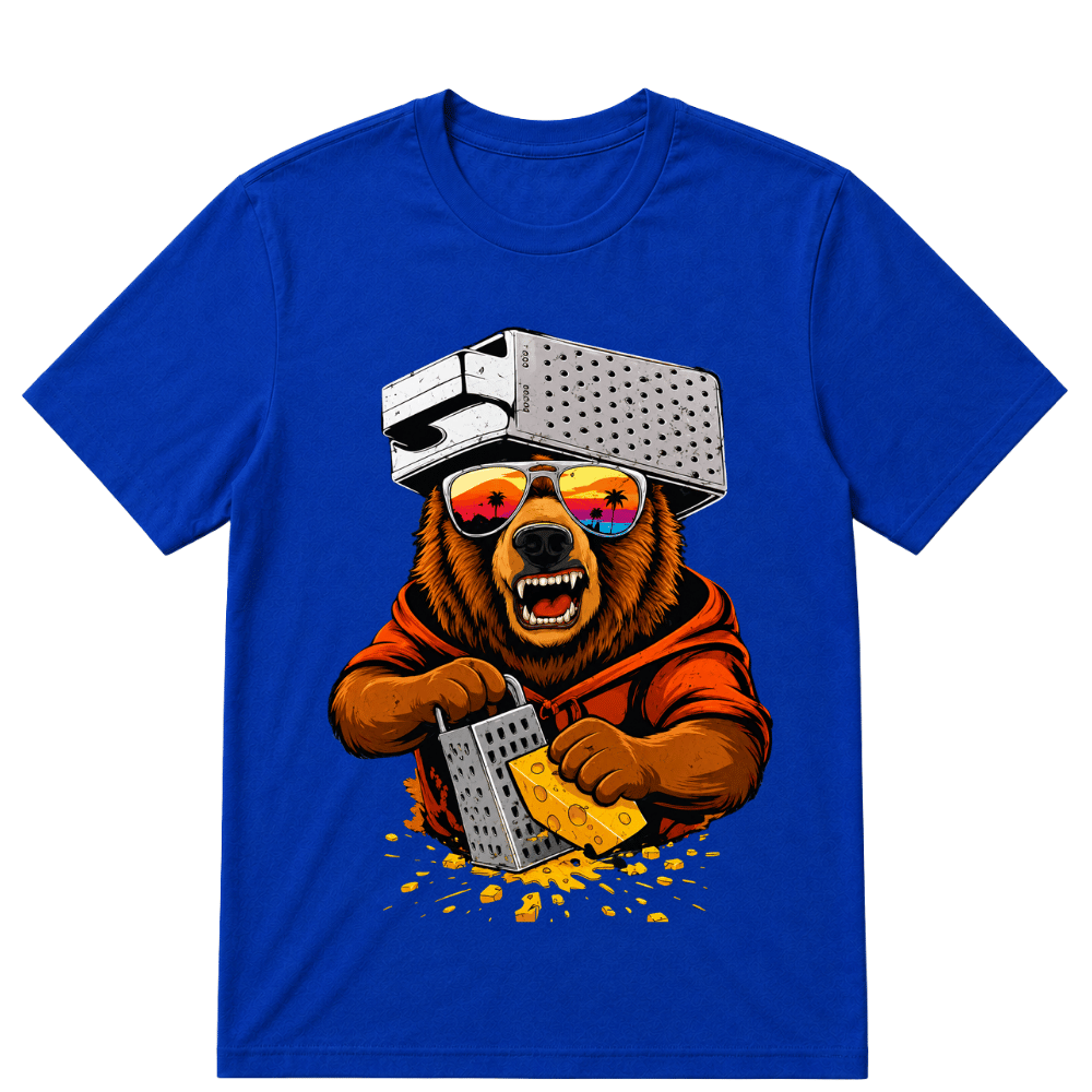 Retro Bear with Cheese Grater Hat and Sunglasses Vintage T Shirt