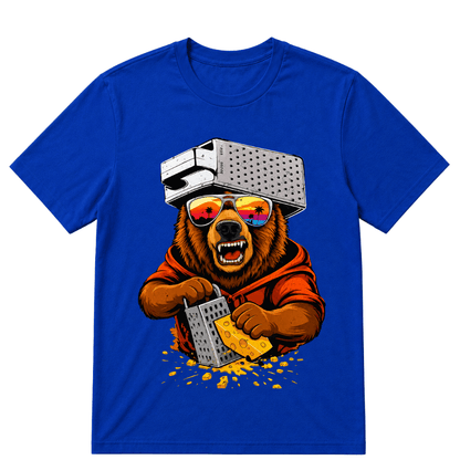 Retro Bear with Cheese Grater Hat and Sunglasses Vintage T Shirt