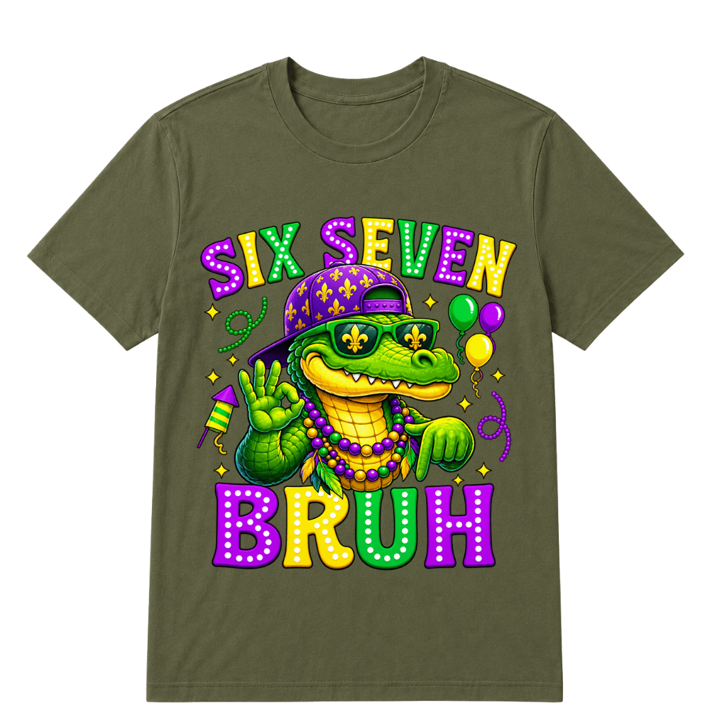 Mardi Gras Six Seven Bruh Mardigator Alligator 6 7 Meme Boys T-Shirt