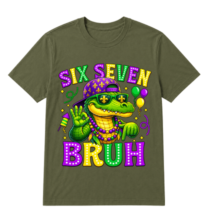 Mardi Gras Six Seven Bruh Mardigator Alligator 6 7 Meme Boys T-Shirt