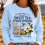 Southern Woman Club Sweet Tea Strong Opinions Vintage Magnolia Graphic For Southern Sweatshirts