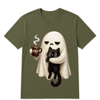 Ghost Cat Spooky Black Cat Funny Halloween Coffee Lover T Shirt