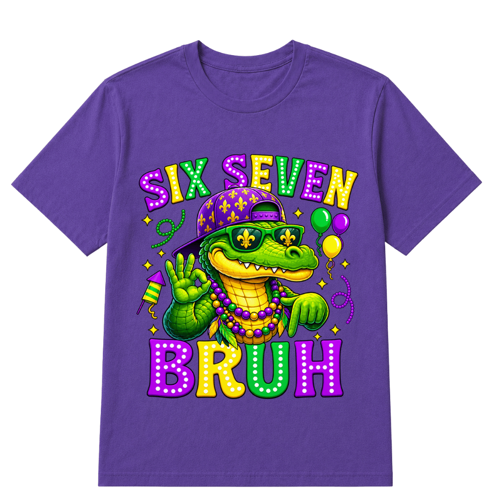 Mardi Gras Six Seven Bruh Mardigator Alligator 6 7 Meme Boys T-Shirt