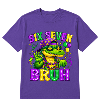 Mardi Gras Six Seven Bruh Mardigator Alligator 6 7 Meme Boys T-Shirt