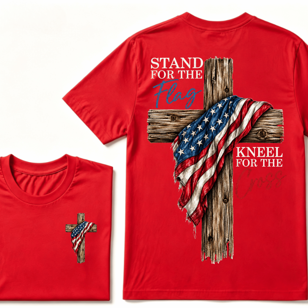 Stand For The Flag Kneel For The Cross Printed Casual T-Shirt