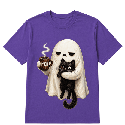 Ghost Cat Spooky Black Cat Funny Halloween Coffee Lover T Shirt