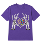 Autism Awareness Gothic Skull Hand Autism Puzzle Piece Heart Halloween T-Shirt
