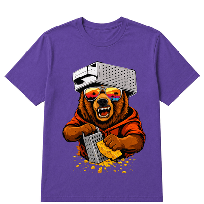 Retro Bear with Cheese Grater Hat and Sunglasses Vintage T Shirt