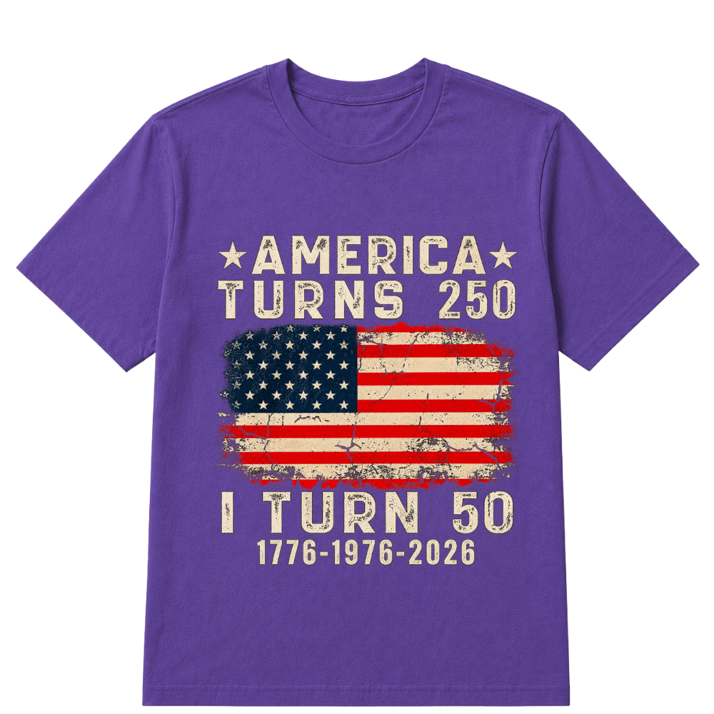 Funny America Turns 250 I Turn 50 1976 50th Birthday T Shirt