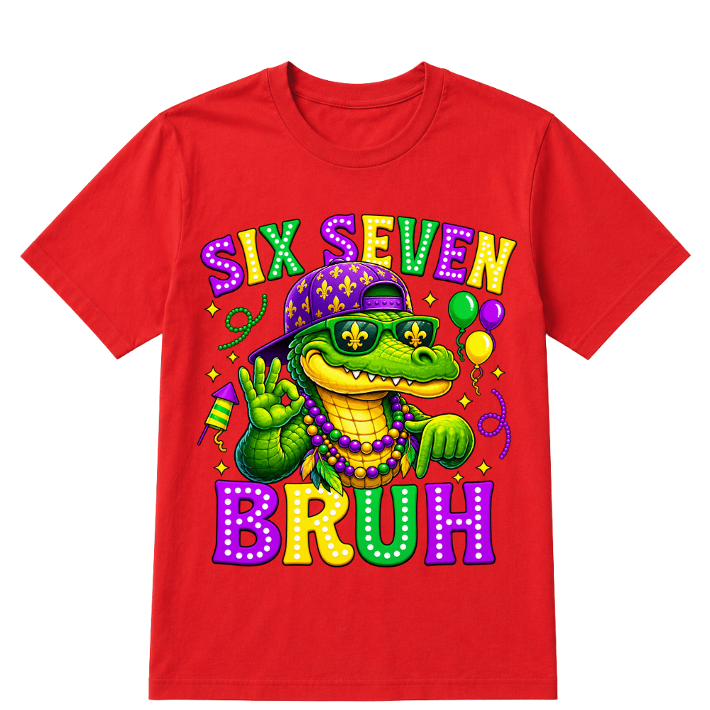 Mardi Gras Six Seven Bruh Mardigator Alligator 6 7 Meme Boys T-Shirt