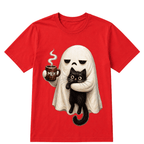Ghost Cat Spooky Black Cat Funny Halloween Coffee Lover T Shirt