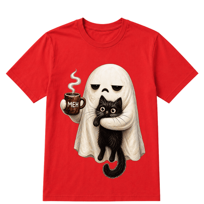 Ghost Cat Spooky Black Cat Funny Halloween Coffee Lover T Shirt