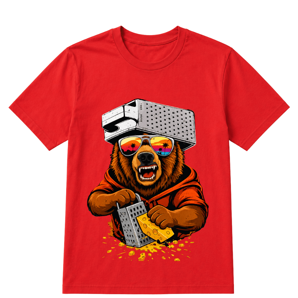 Retro Bear with Cheese Grater Hat and Sunglasses Vintage T Shirt