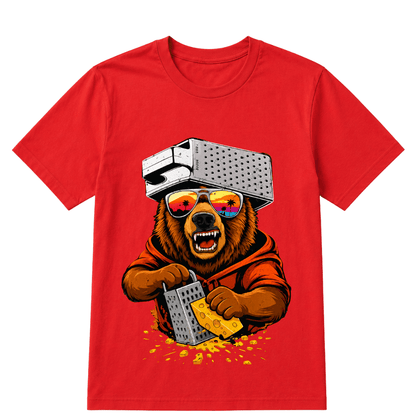 Retro Bear with Cheese Grater Hat and Sunglasses Vintage T Shirt