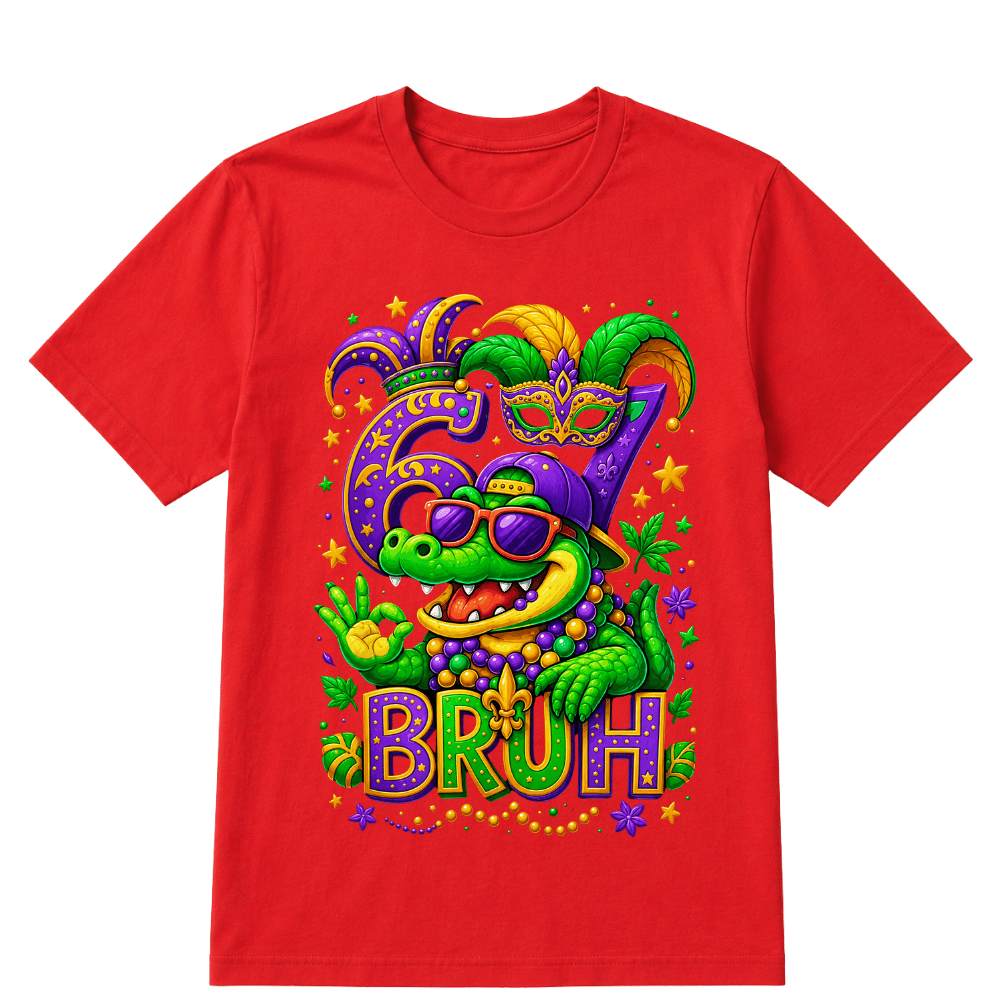 Alligator 6 7 Mardi Gras Bruh Six Seven Meme New Orleans Kid T-Shirt