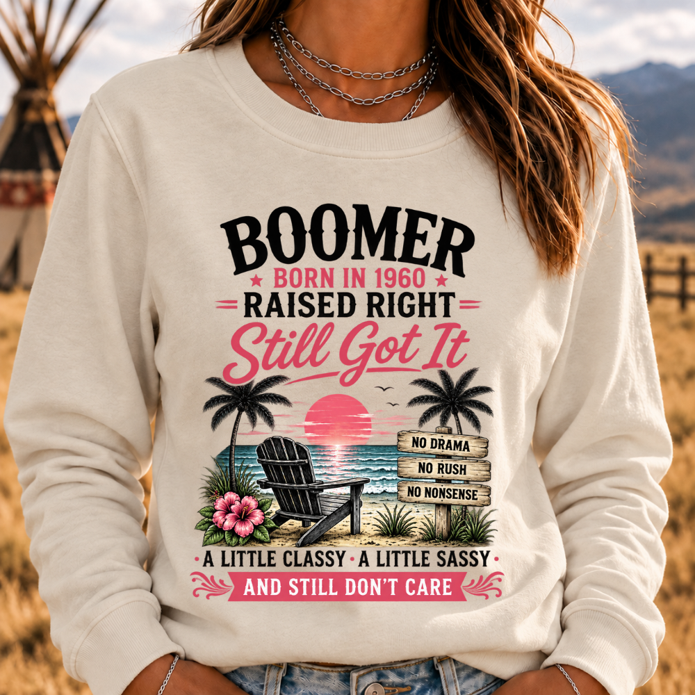 "Boomer – Born in 1960. Raised Right. Still Got It." Sweatshirts