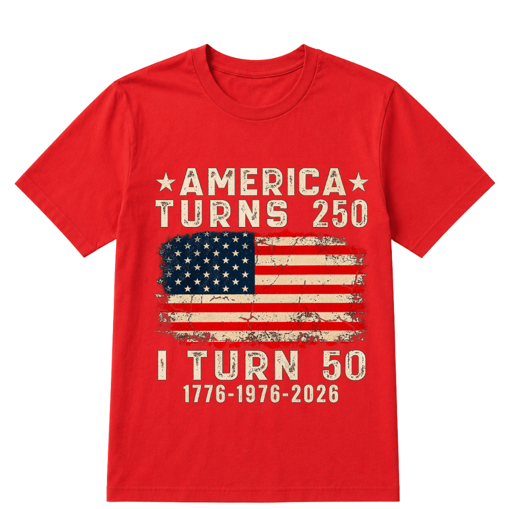 Funny America Turns 250 I Turn 50 1976 50th Birthday T Shirt
