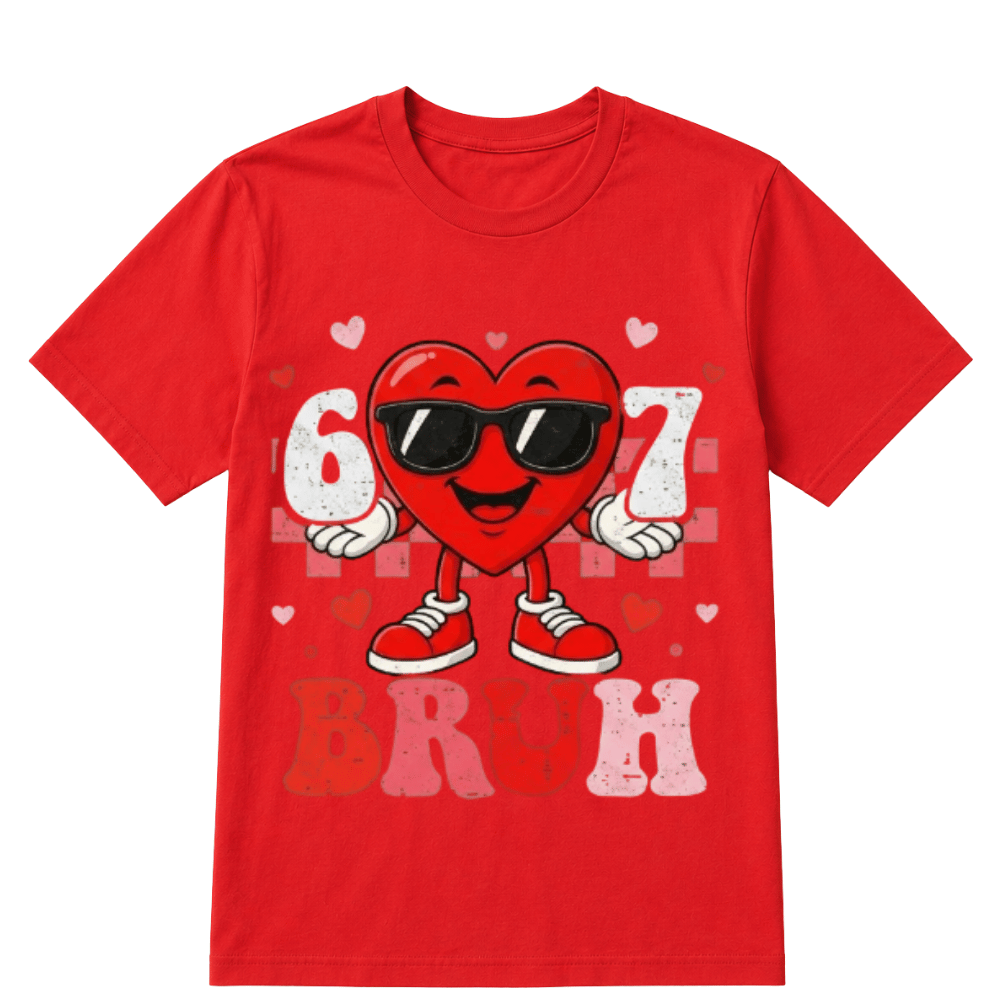 Six Seven 67 Bruh 6 7 Meme Funny Valentine Heart Boys Kids T-Shirt
