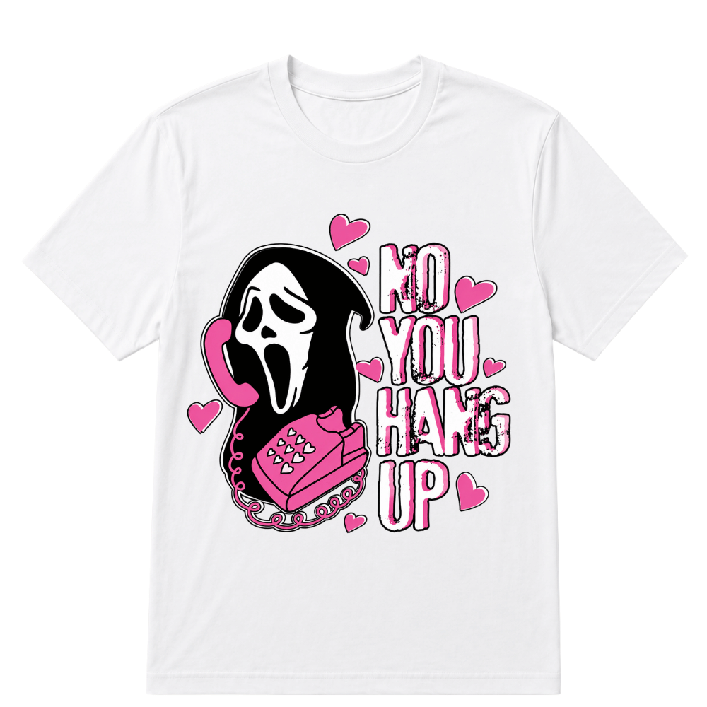 No You Hang Up Funny Ghost Calling Horror Halloween Pink Halloween T Shirt
