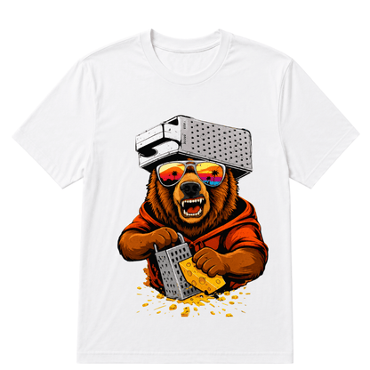 Retro Bear with Cheese Grater Hat and Sunglasses Vintage T Shirt
